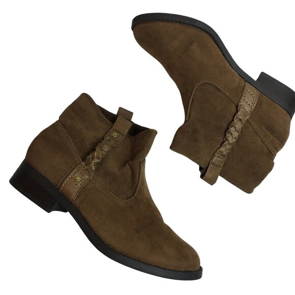 Womens Suede Ankle Boots Brown RC Report Size 6.5 M Winter Booties u - Picture 1 of 7